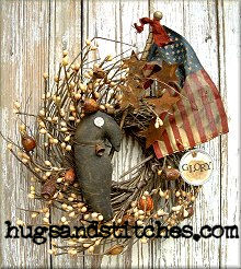 1030 - Grungy 10" Crow & Flag Wreath