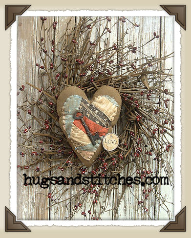 1026 - Grungy Heart & Key Twig Wreath