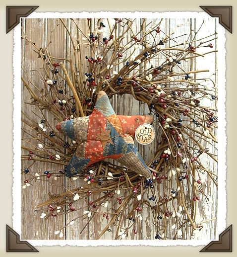1028 - Grungy Quilt Star Twig Wreath
