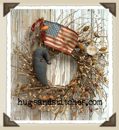 1030 - Grungy Crow & Flag Twig Wreath