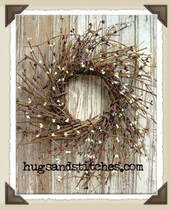 7007 - Red/Cream/Blue Pip Berry Twig Wreath