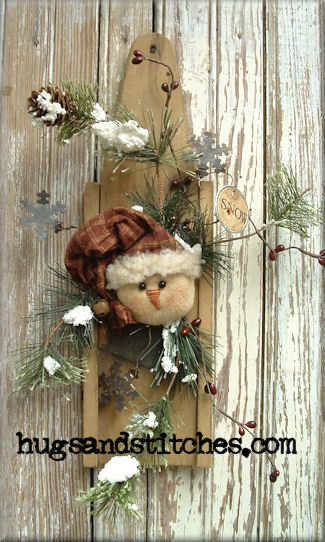 Snowman On Old Wood Slicer