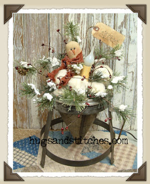 Snowmen & Snowballs in Old Tin Strainer Lamp