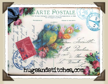 s008 - French Blue Bird Postcard Tags