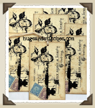 Hang Tags - Bottle Cap Santa's-T012 - Large Tags (set of 5)