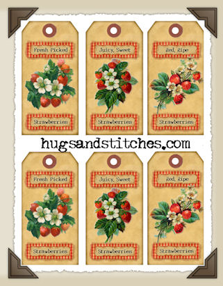 Hang Tags - Strawberries-T063 (set of 6)