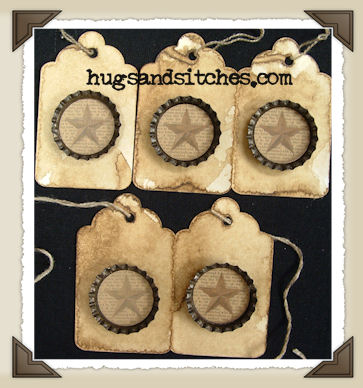 Hang Tags - Bottle Cap Primitive Stars-T070 - Small Tags (set of 5)