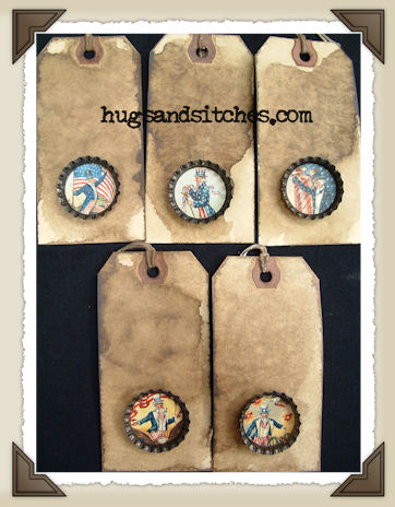 Hang Tags - Bottle Cap Uncle Sam-T071 - Large Tags (set of 5)