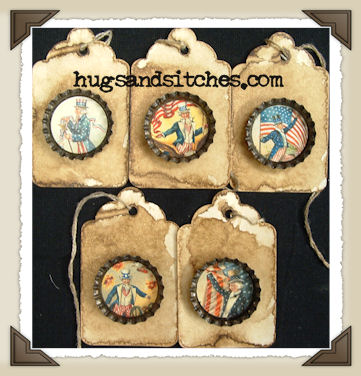 Hang Tags - Bottle Cap Uncle Sam-T072 - Small Tags (set of 5)