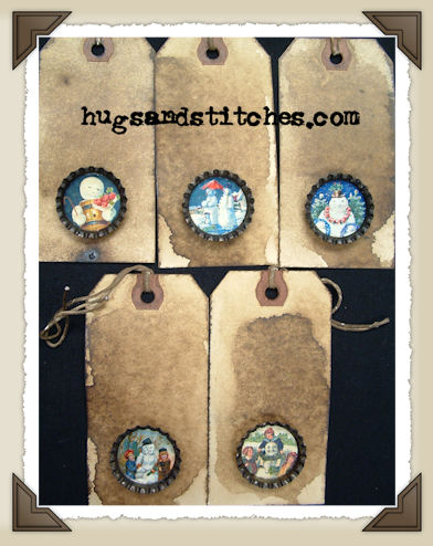 Hang Tags - Bottle Cap Snowmen-T079- Large Tags (set of 5)