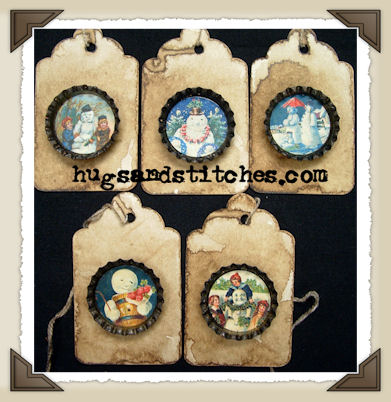 Hang Tags - Bottle Cap Snowmen-T080- Small Tags (set of 5)
