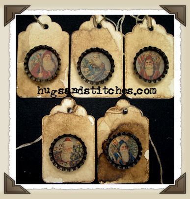 Hang Tags - Bottle Cap Santa's-T083 - Small Tags (set of 5)