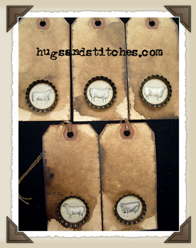 Hang Tags - Bottle Cap Sheep-T084 - Large Tags (set of 5)