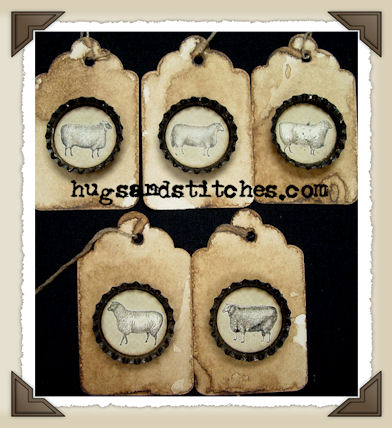 Hang Tags - Bottle Cap Sheep-T085 - Small Tags (set of 5)