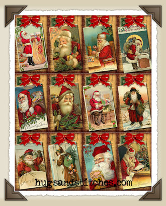 Hang Tags - Christmas Santa Postcards-T094 (set of 12)