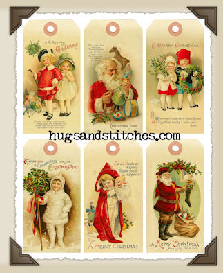 Hang Tags - Christmas Jolly Santas-T134 (set of 6)