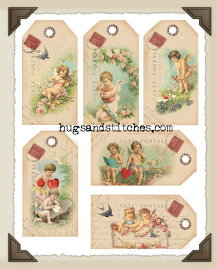 Hang Tags - Valentine French Cupids-T159 (set of 6)