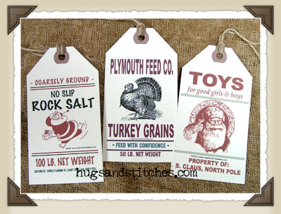 Hang Tags - Christmas Feedsacks Holidays-T189 (set of 6)
