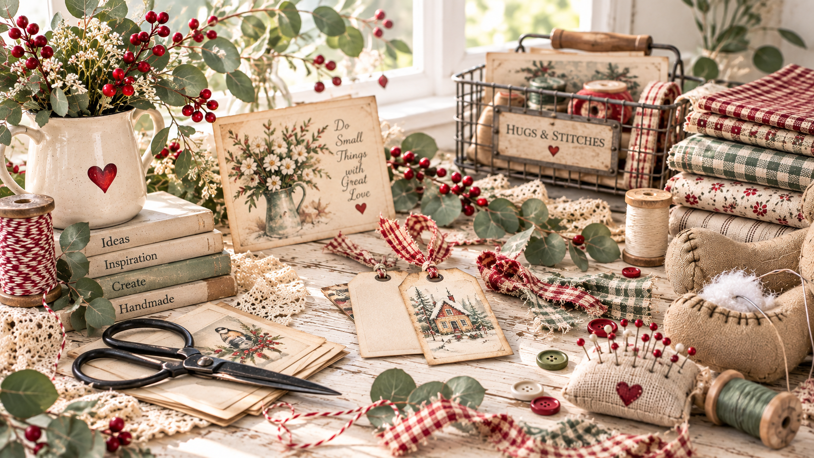 Hugs & Stitches vintage craft workspace