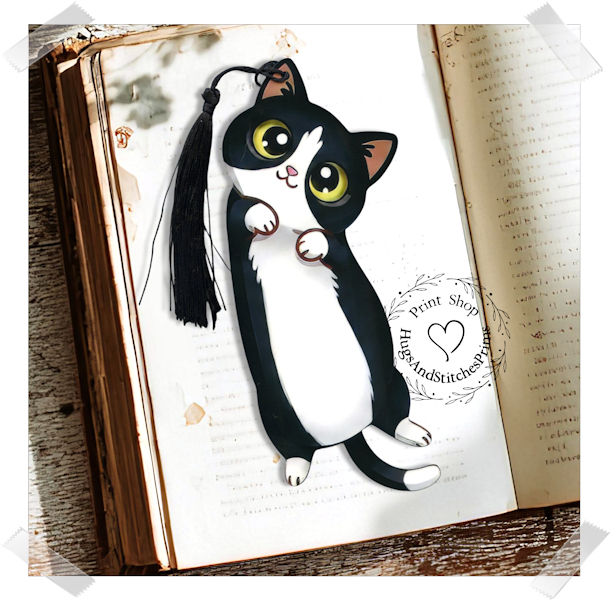 Kitty Cat Black & White Tuxedo Double Sided Laminated Bookmark BM10