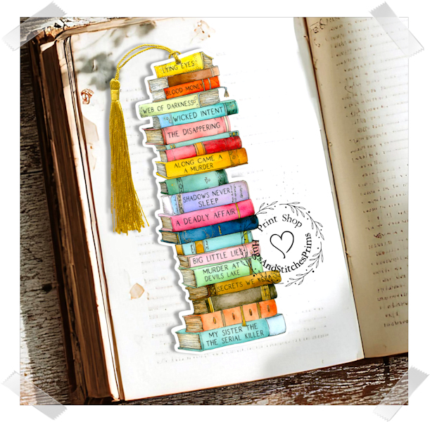 Crime Thriller Murder Mystery Book Stack Double Sided Laminated Bookmark BM13