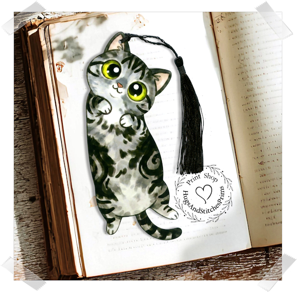 Kitty Cat Gray Striped Tabby Double Sided Laminated Bookmark BM14