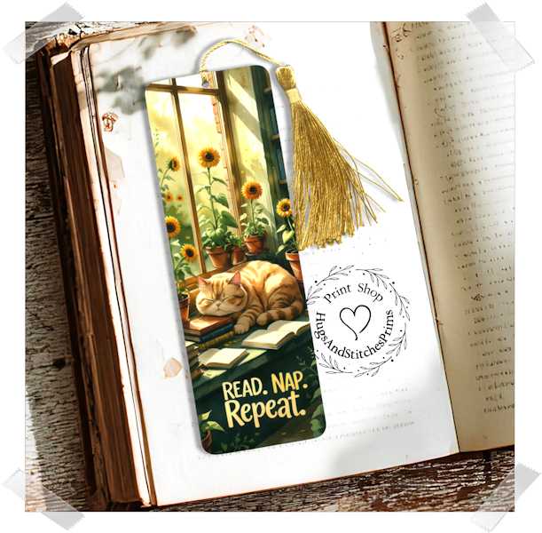 Kitty Cat Read Nap Repeat Double Sided Laminated Bookmark BM15