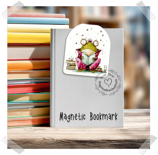 Frog Reading A Book Double Sided Laminated Magnetic Bookmark BM18