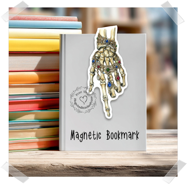 Skeleton Hand Ornate Jeweled Necklace Gothic Double Sided Laminated Magnetic Bookmark BM19M