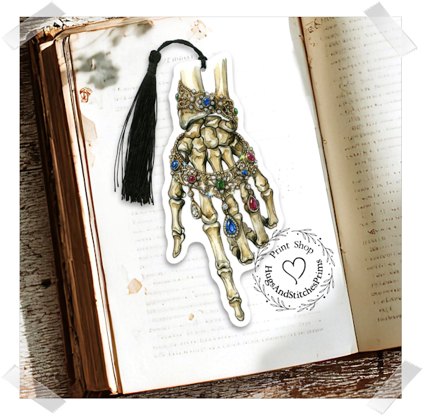 Skeleton Hand Ornate Jeweled Necklace Gothic Double Sided Laminated Bookmark BM19