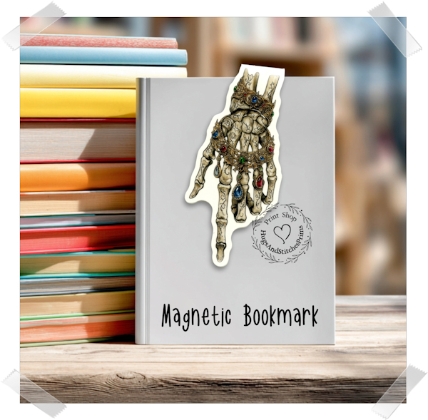 Skeleton Hand Ornate Jeweled Necklace Gothic Double Sided Laminated Magnetic Bookmark BM21M