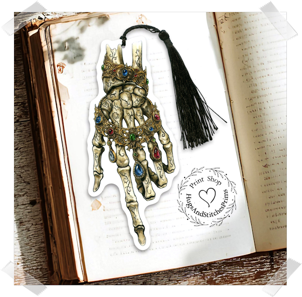 Skeleton Hand Ornate Jeweled Necklace Gothic Double Sided Laminated Bookmark BM21