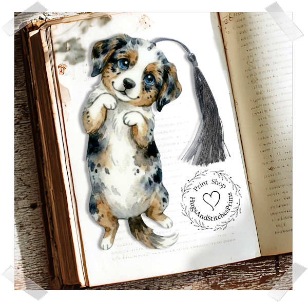 Australian Shepherd Puppy Dog Double Sided Laminated Bookmark BM24