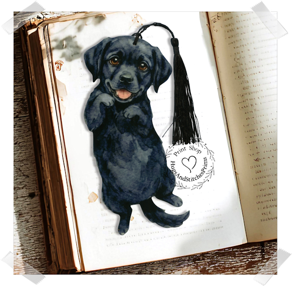 Black Lab Puppy Dog Double Sided Laminated Bookmark BM26