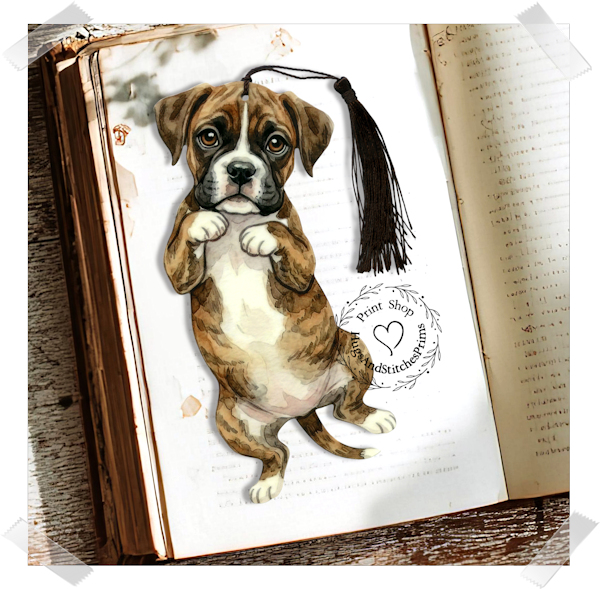 Boxer Puppy Dog Double Sided Laminated Bookmark BM27