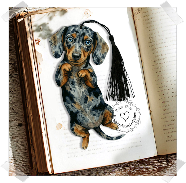 Dapple Dachshund Puppy Dog Double Sided Laminated Bookmark BM32