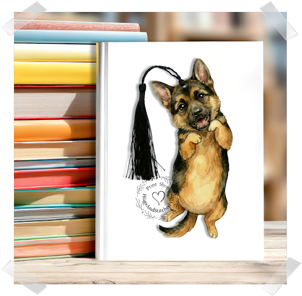 German Shepherd Puppy Dog Double Sided Laminated Bookmark BM36