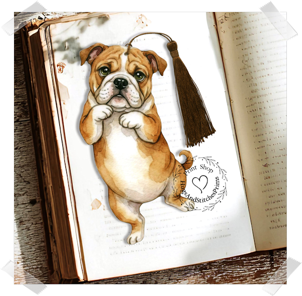 English Bulldog Puppy Dog Double Sided Laminated Bookmark BM38