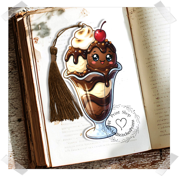 Chocolate Ice Cream Sundae Dessert Double Sided Laminated Bookmark BM4