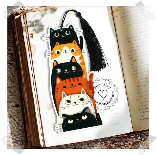 Colorful Kitty Cat Pile Double Sided Laminated Bookmark BM5