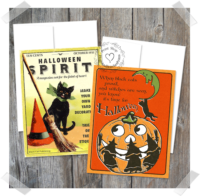 Halloween Witch Pumpkin Black Cat Note Cards #1