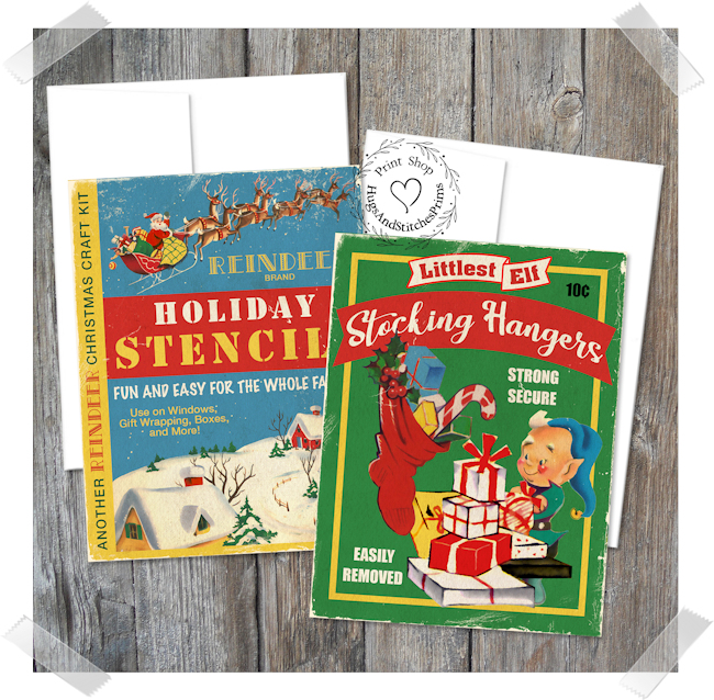 Santa Christmas Game & Holiday Stencils Note Cards #12
