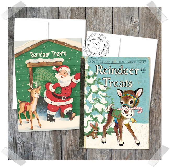 Santa Claus & Reindeer Christmas Book Cover Note Cards #14