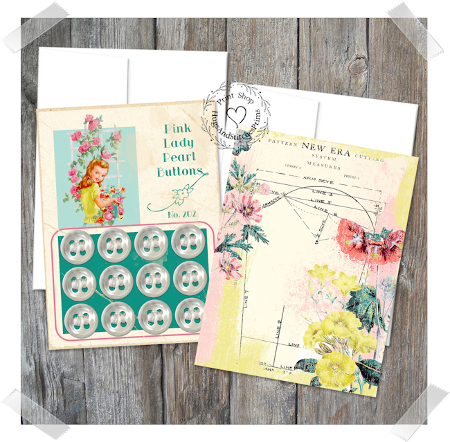 Button Cards Sewing Theme Note Cards #19