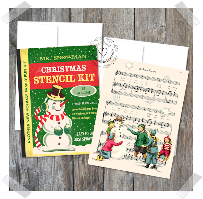 Snowman Stencils & Sheet Music Note Cards #32