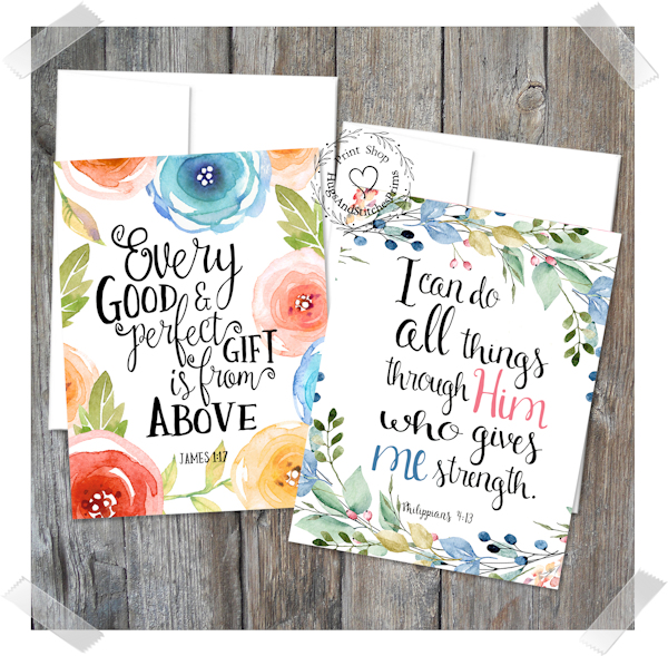 Christain Bible Verse Floral Note Cards #35
