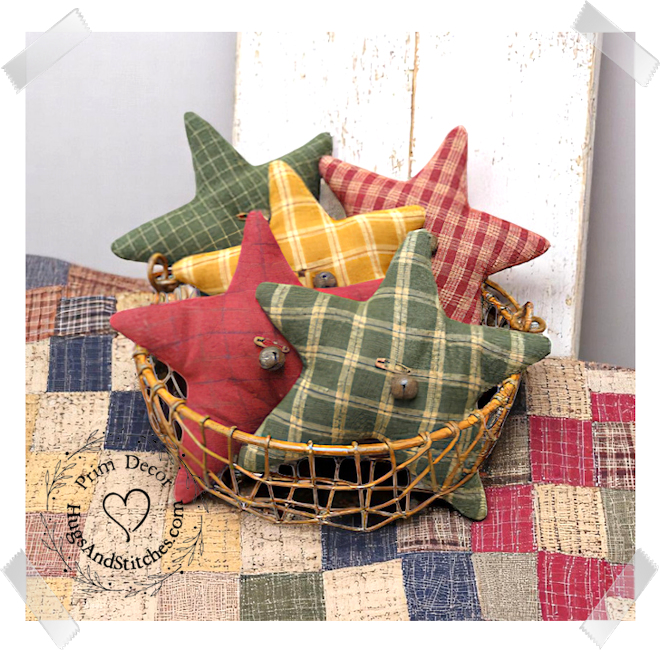 1003 - Red & Green Homespun Stars (set of 5)