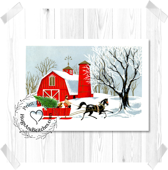 Horse & Sleigh Bringing Home The Tree Farm Christmas Image #106