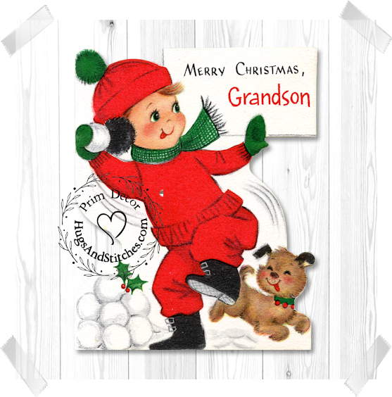 Boy With Dog Throwing Snowballs Christmas Image #160