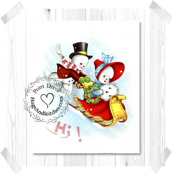 Snowman Couple Sledding Christmas Image #204